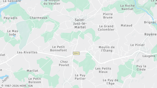 Carte de la zone d'intervention à Saint-Just-le-Martel