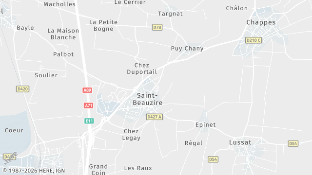 Carte de la zone d'intervention à Saint-Beauzire