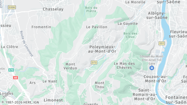 Carte de la zone d'intervention à Poleymieux-au-Mont-d'Or