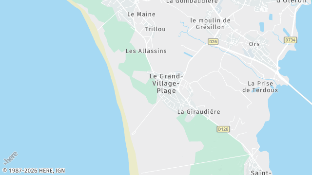 Carte de la zone d'intervention à Le Grand-Village-Plage