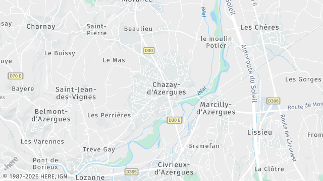 Carte de la zone d'intervention à Chazay-d'Azergues
