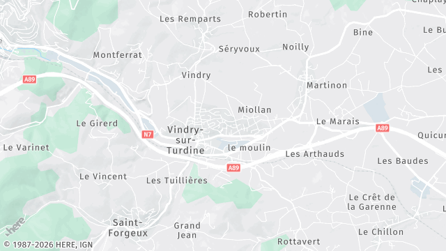 Carte de la zone d'intervention à Vindry-sur-Turdine
