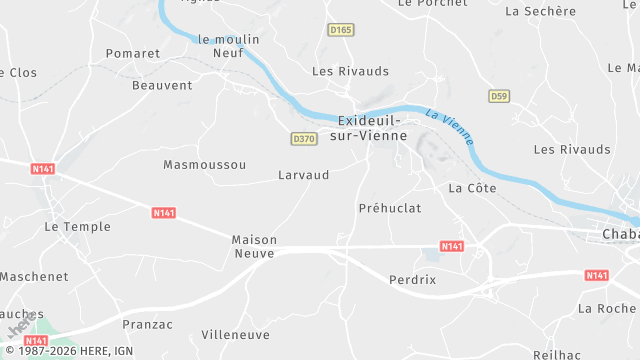 Carte de la zone d'intervention à Exideuil-sur-Vienne