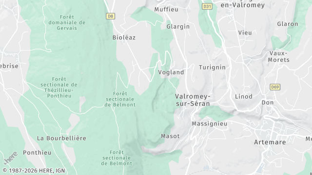 Carte de la zone d'intervention à Valromey-sur-Séran