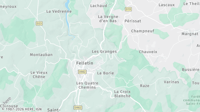 Carte de la zone d'intervention à Felletin