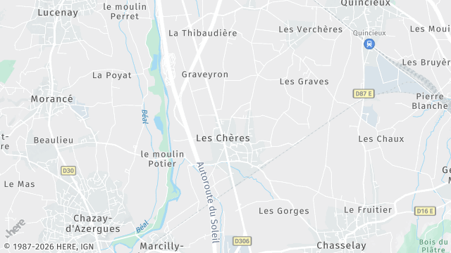 Carte de la zone d'intervention à Les Chères