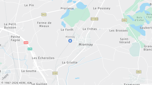 Carte de la zone d'intervention à Mionnay