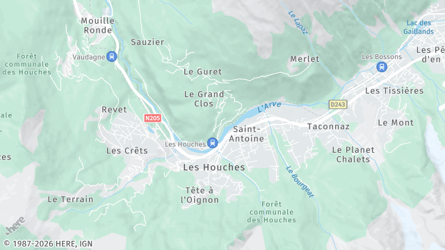 Carte de la zone d'intervention à Les Houches