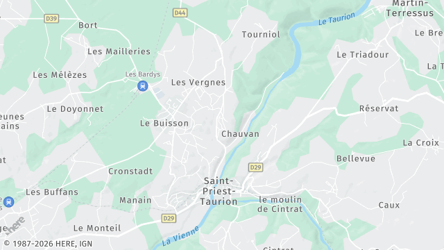 Carte de la zone d'intervention à Saint-Priest-Taurion