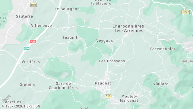 Carte de la zone d'intervention à Charbonnières-les-Varennes