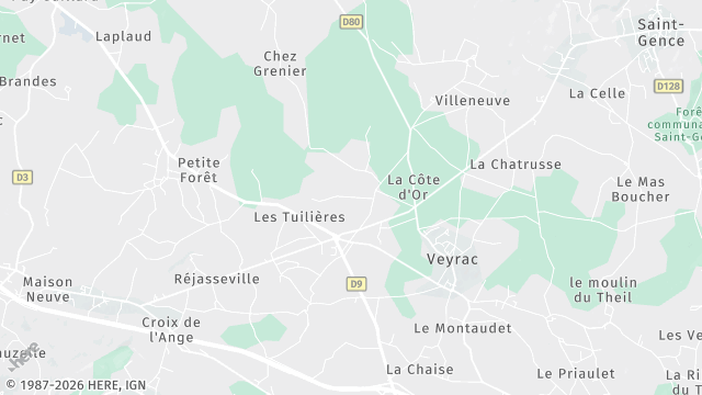 Carte de la zone d'intervention à Veyrac