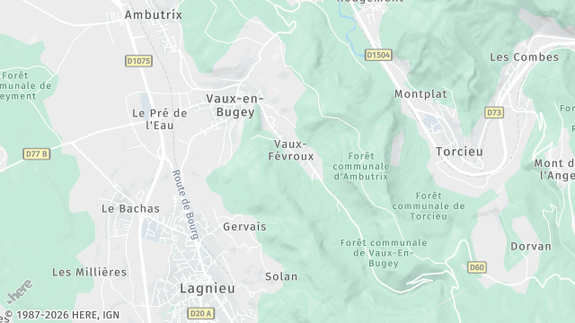 Carte de la zone d'intervention à Vaux-en-Bugey
