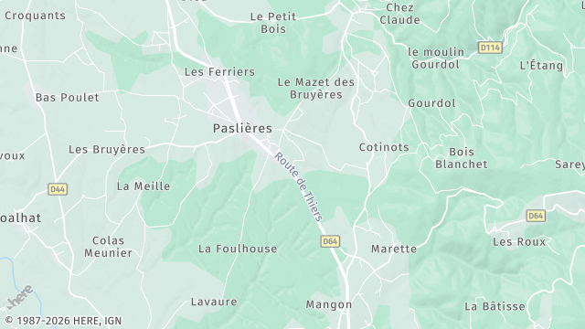 Carte de la zone d'intervention à Paslières