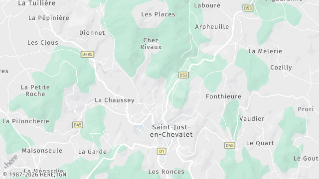 Carte de la zone d'intervention à Saint-Just-en-Chevalet