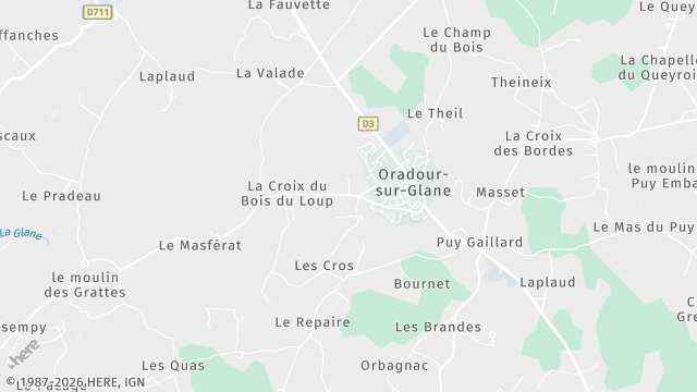Carte de la zone d'intervention à Oradour-sur-Glane