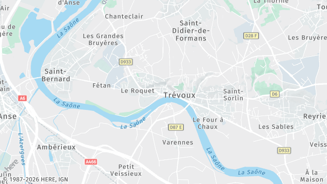 Carte de la zone d'intervention à Trévoux