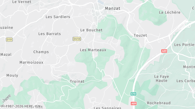 Carte de la zone d'intervention à Manzat