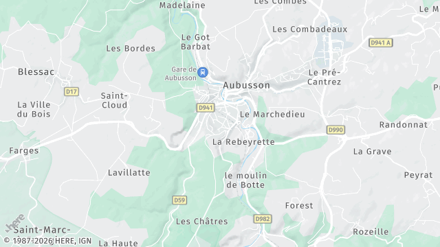 Carte de la zone d'intervention à Aubusson