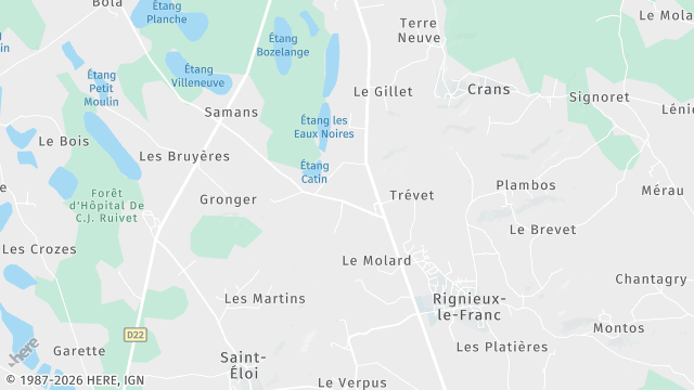 Carte de la zone d'intervention à Rignieux-le-Franc