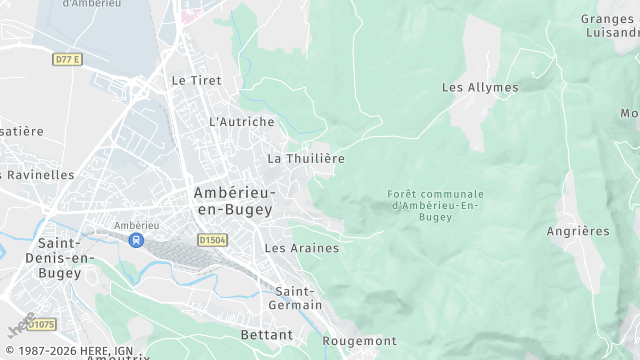 Carte de la zone d'intervention à Ambérieu-en-Bugey