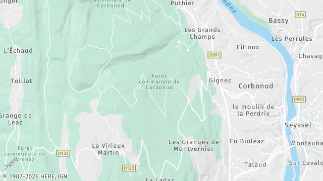 Carte de la zone d'intervention à Corbonod