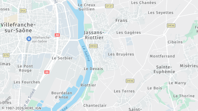 Carte de la zone d'intervention à Jassans-Riottier