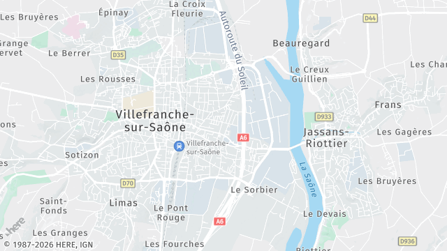 Carte de la zone d'intervention à Villefranche-sur-Saône