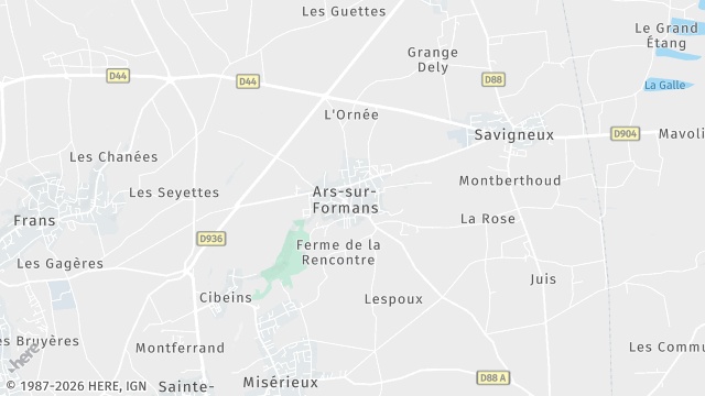 Carte de la zone d'intervention à Ars-sur-Formans