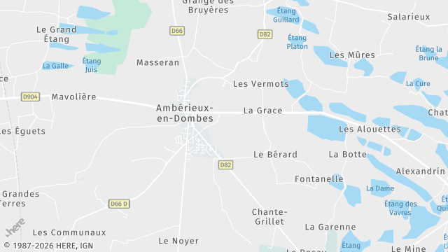 Carte de la zone d'intervention à Ambérieux-en-Dombes