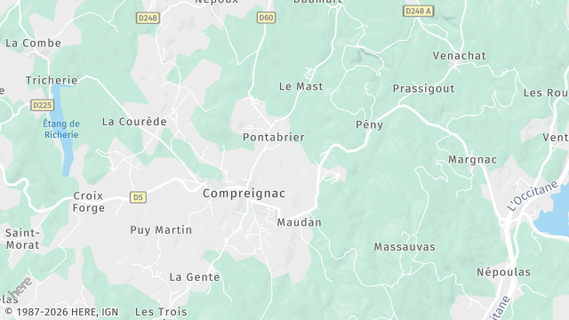 Carte de la zone d'intervention à Compreignac
