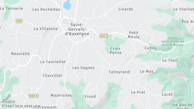 Carte de la zone d'intervention à Saint-Gervais-d'Auvergne