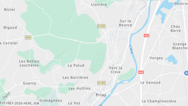 Carte de la zone d'intervention à Priay