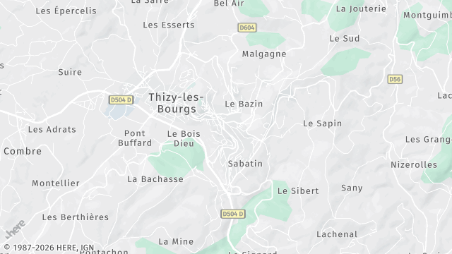 Carte de la zone d'intervention à Thizy-les-Bourgs