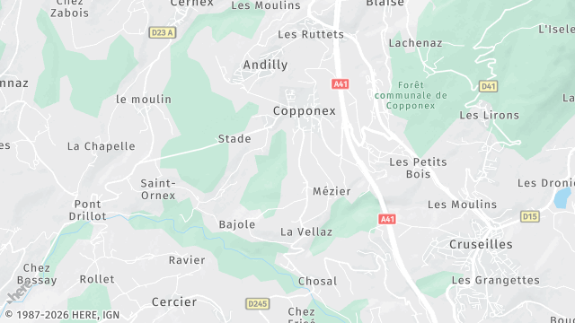 Carte de la zone d'intervention à Copponex