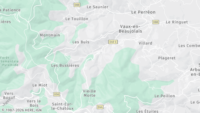 Carte de la zone d'intervention à Vaux-en-Beaujolais