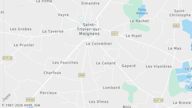 Carte de la zone d'intervention à Saint-Trivier-sur-Moignans