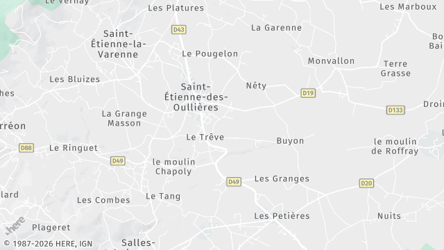 Carte de la zone d'intervention à Saint-Étienne-des-Oullières