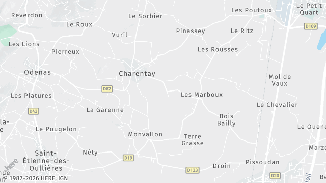 Carte de la zone d'intervention à Charentay