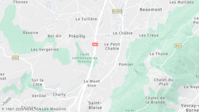 Carte de la zone d'intervention à Présilly