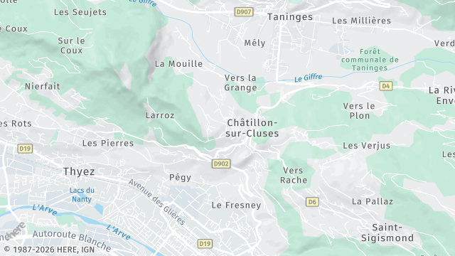 Carte de la zone d'intervention à Châtillon-sur-Cluses