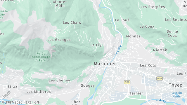 Carte de la zone d'intervention à Marignier