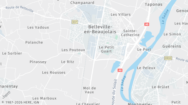 Carte de la zone d'intervention à Belleville-en-Beaujolais