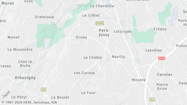 Carte de la zone d'intervention à Pers-Jussy