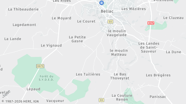 Carte de la zone d'intervention à Bellac