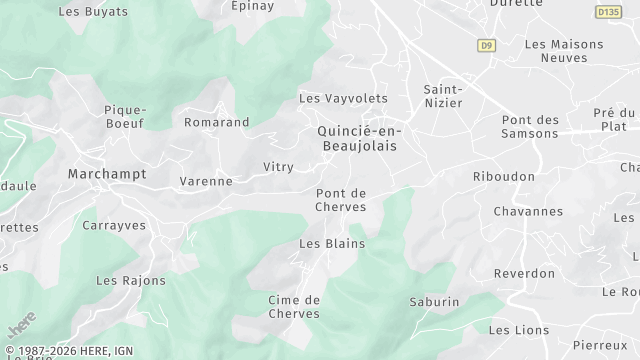 Carte de la zone d'intervention à Quincié-en-Beaujolais