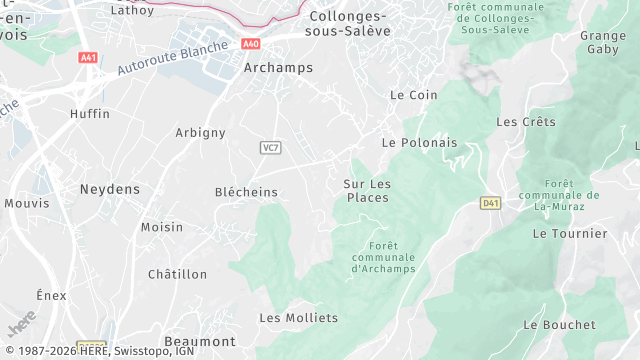 Carte de la zone d'intervention à Archamps