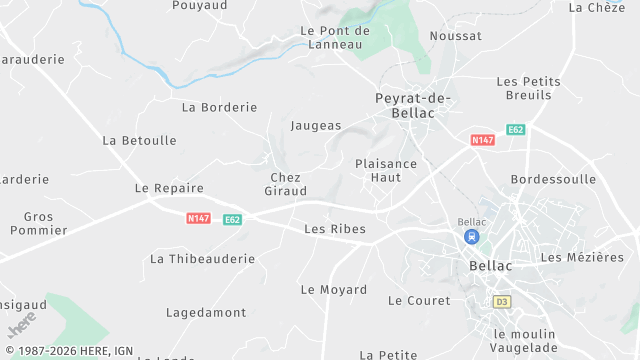 Carte de la zone d'intervention à Peyrat-de-Bellac