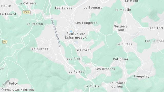 Carte de la zone d'intervention à Poule-les-Écharmeaux