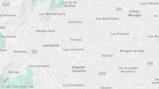Carte de la zone d'intervention à Régnié-Durette