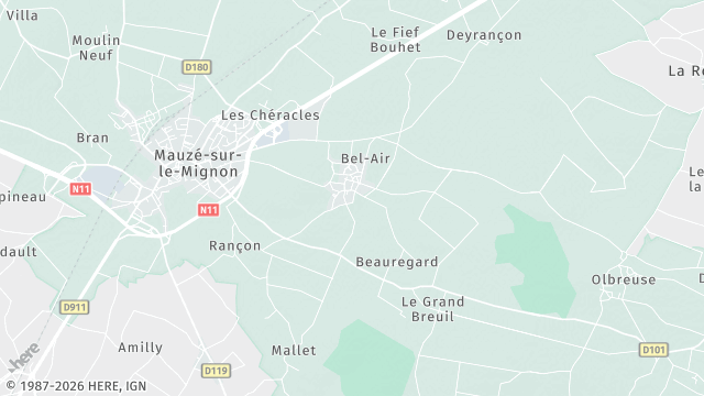 Carte de la zone d'intervention à Mauzé-sur-le-Mignon